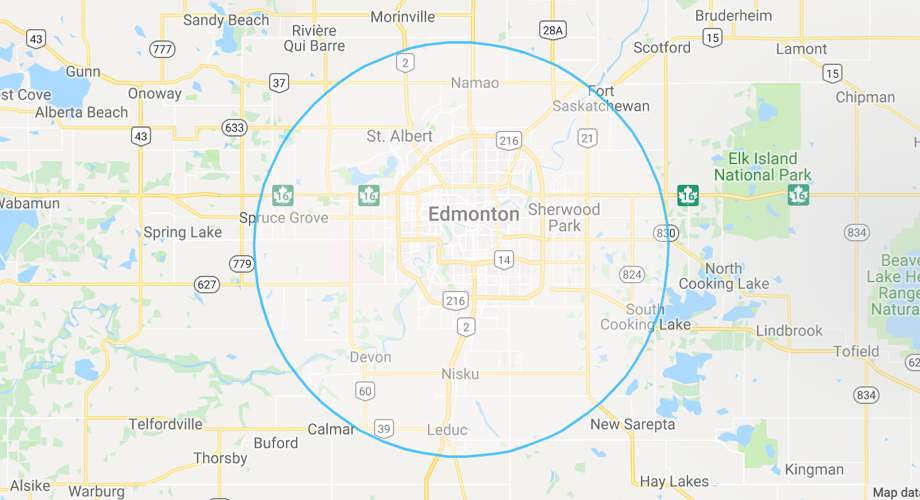 Core service area map for Edmonton