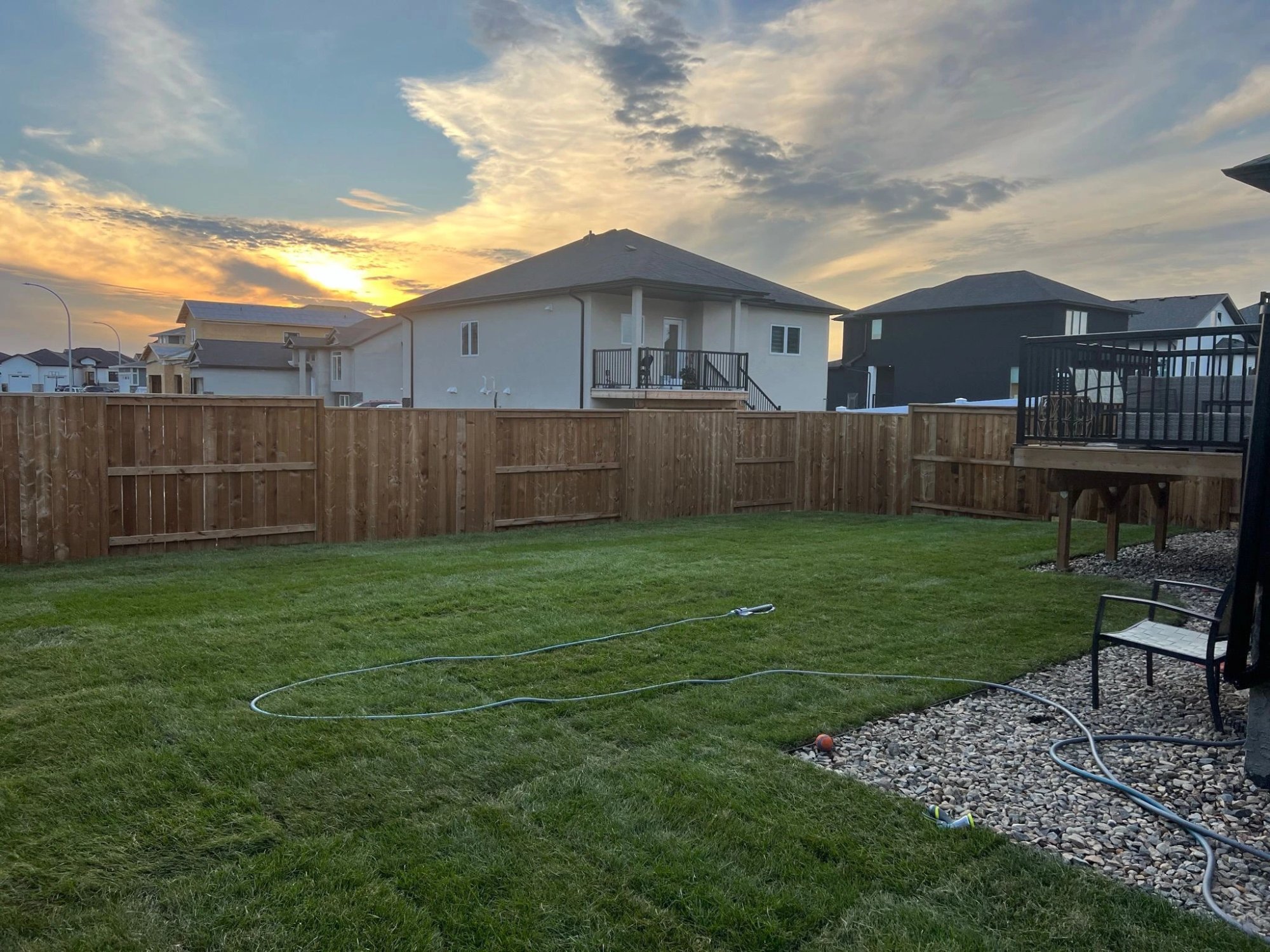 Completed sod installation at sunset