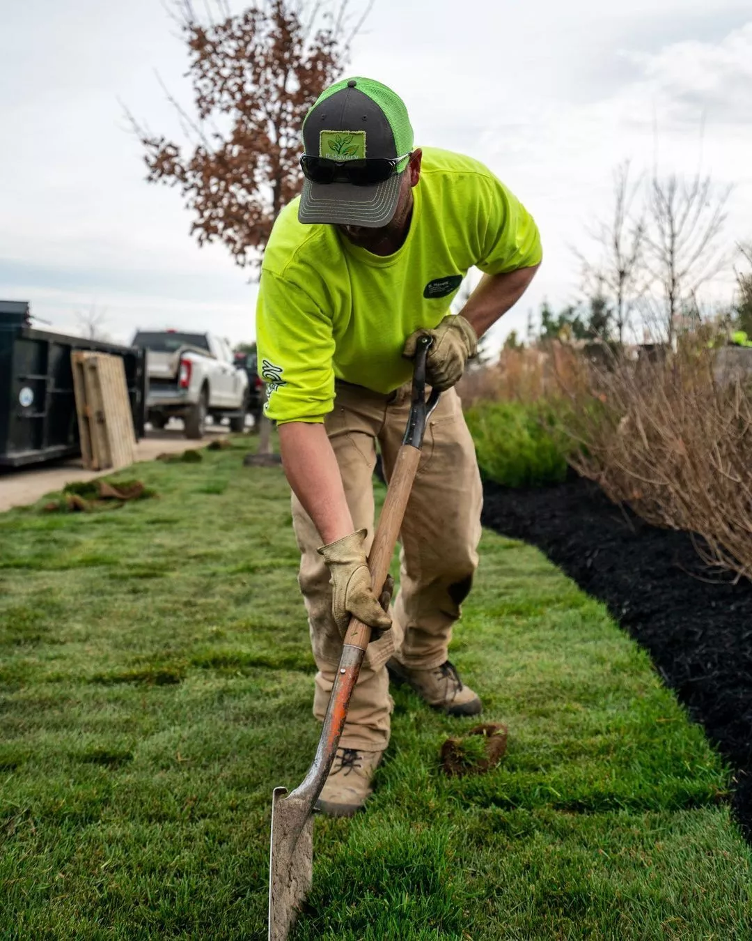 Sod installation crew laying fresh sod